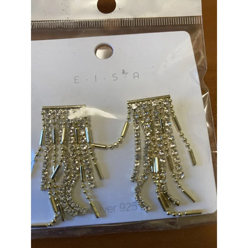 Eisa Curtain Of Dream‎ Zircon Dangle Earrings Gold Tone Fashion Jewelry